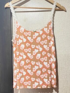 Aerie Heart Print Lace-Trim Tank Top - White & Cora